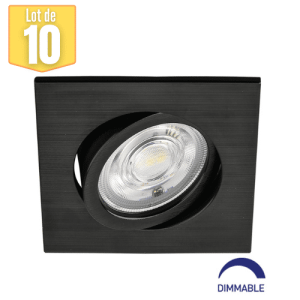 Lot de 10 spots LED encastrables 3en1 carré noir 7W IP20 Dimmable