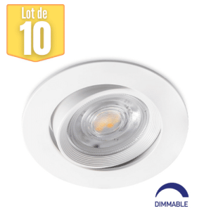 Lot de 10 spots LED encastrables 3en1 rond blanc 7W IP20 Dimmable
